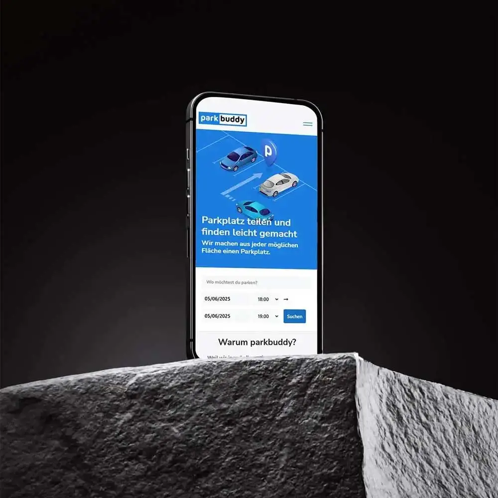 iPhone mit parkbuddy Web-App auf dem Screen