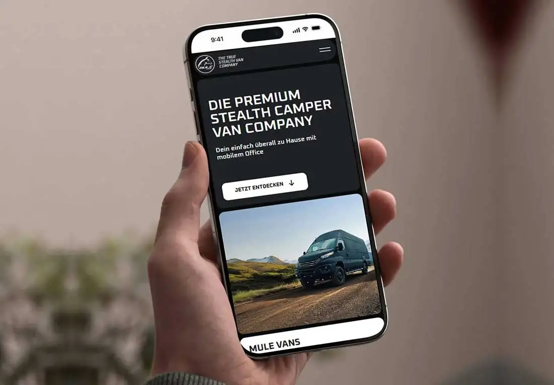 Mule Vans Website auf Mobile Screen