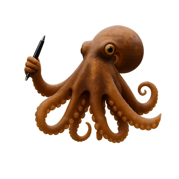 Webdesigner Oktopus mit Kugelschreiber in der Hand