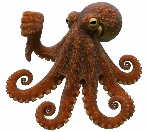 Oktopus zeigt Daumen runter für schlechte Website